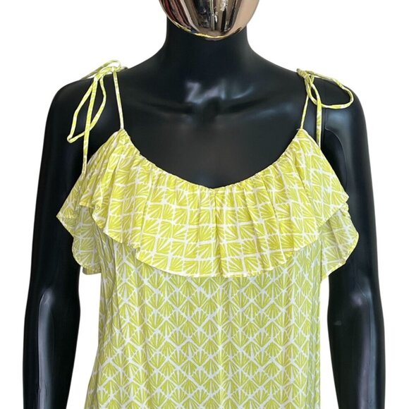 H&M chartreuse Geometric Print Sleeveless Maxi Dress | Ruffled Neckline | Size M - Picture 5 of 11